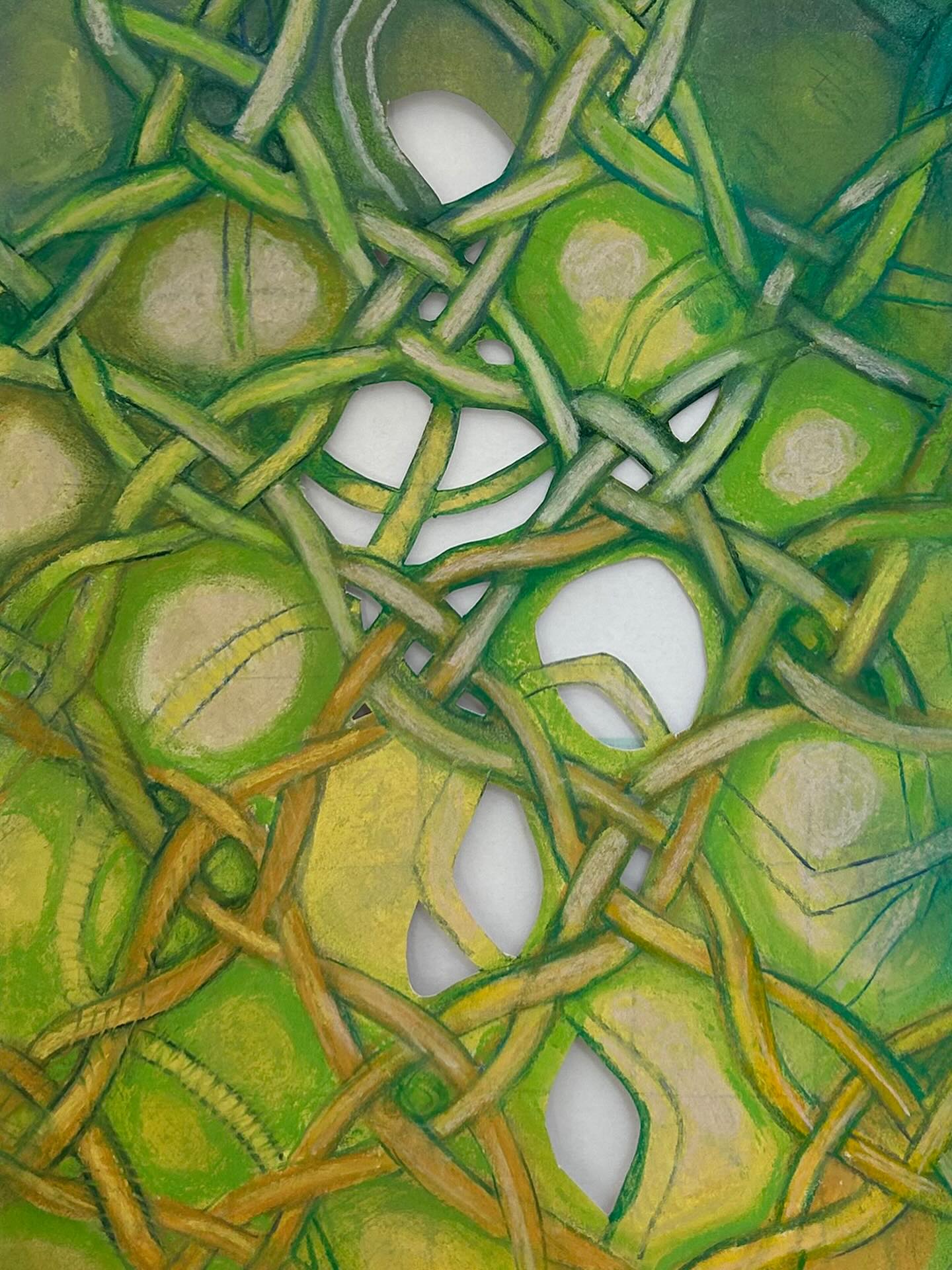 ….THE THREE ESSENTIAL WORDS ARE ‘THREADS’, ‘HOLES’, ‘DESIGN’*

Fond Torchon
29,7 x 42 cm | soft pastels en cut-out 

Deel IV van een serie tekeningen over kantkloswerk. 

Bij kantklossen is er meestal een ondergrond die de decoratieve elementen bij elkaar houdt en die kan erg variëren. De naam van die ondergrond in het Frans is ‘fond’, met een toevoeging. Vaak wordt het woord ‘fond’ gevolgd door de naam van de stad waar die specifieke vorm vandaan komt. 

*Pat Earnshaw in Bobbin and Needle Laces: Identification and Care,1983
.
.
.
.
.
.
.
.
.
#textileinspiration⠀
#textileart⠀⠀⠀
#workonpaper ⠀⠀⠀
#tekenkunst ⠀⠀⠀
#artutrecht⠀⠀⠀
#artonpaper ⠀⠀⠀
#hedendaagsekunst ⠀
#textielplus 
#dentelle
#lace
#kantklossen⠀
#ingevanderstorm